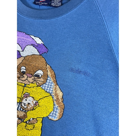 VTG Daniel Hechter Paris Crewneck Sweatshirt Bunny Rabbit Graphic Grannycore L - Picture 5 of 9